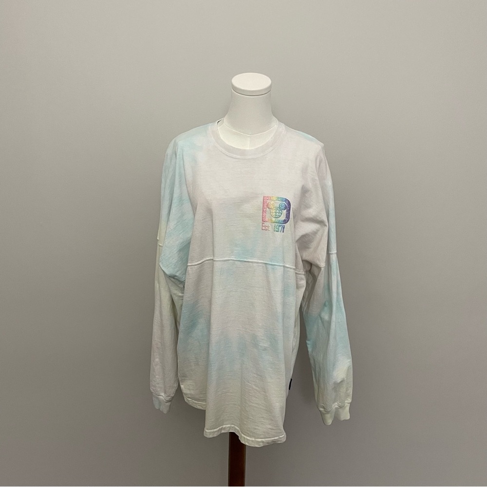 Disney Parks Spirit Jersey Shirt Long Sleeve Tie Dye Puffed Paint Rainbow